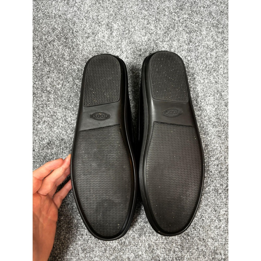 Tods Mens Black Leather Penny Loafers Slip On Rubber Sole 12 Made in Italy - Picture 8 of 9